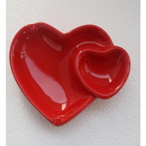 Ceramic Jewelry Storage Tray Double Heart Shaped Ceramic Ashtray Multi-function Lovely Cigarette Accessories Home Decor Crafts