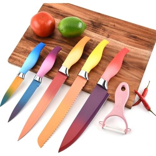 6-Piece Stainless Steel Color Gradient Kitchen Dish Knife Set Kitchen Sets Device Chef Knife Gift Set