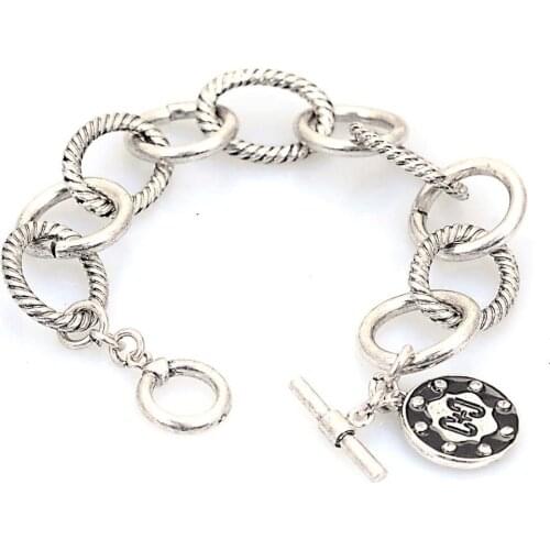 Miasol Newest metal chain bracelets with crystal tag toggle clasp fashion link charm bracelets for women gifts