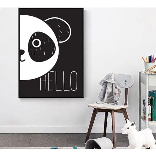 Cartoon Lovely Panda Canvas Painting Wall Art Black and White Pictures Nordic Posters And Prints Living Room Corridor Home Decor