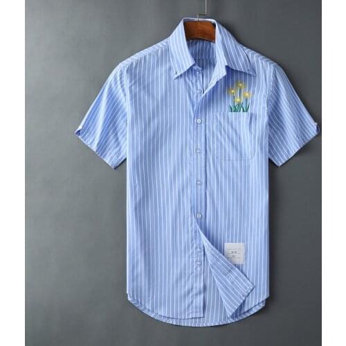 Summer Men Shirt Flower Embroidery Dandelion Casual Short Sleeve Top Korean Design High Quality Cotton