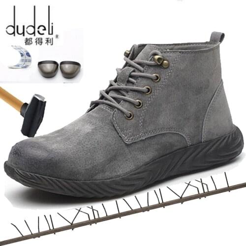 Mens Work Boots 2019 Fashion Outdoor Steel Toe Cow Leather Steel Toe Shoes Men Anti Slip Puncture Proof Safety Shoes Boot Man