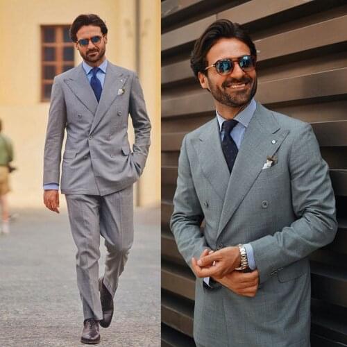 Smart Casual Men Tuxedos Peaked Lapel Double Breasted Blazer Custom Made Party Prom Wedding Suits 2 Pieces Set