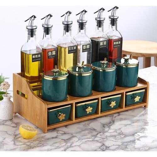 Nordic Light Luxury Seasoning Box Set Household Seasoning Tank Rack Oil Bottle Pot Salt Shaker Glass Kitchen Storage Shelf
