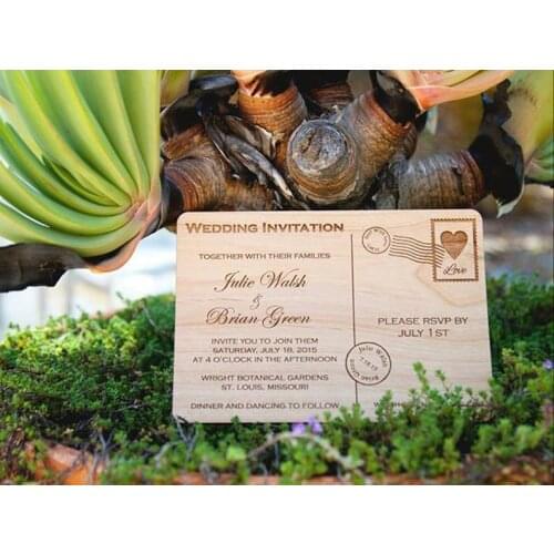 Postcard Wooden Wedding Invitation - Real Wood Invite