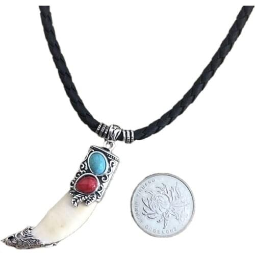 Distinctive Tribal Style Wolf Tooth Pendant Necklace Mens Rock Party Jewelry