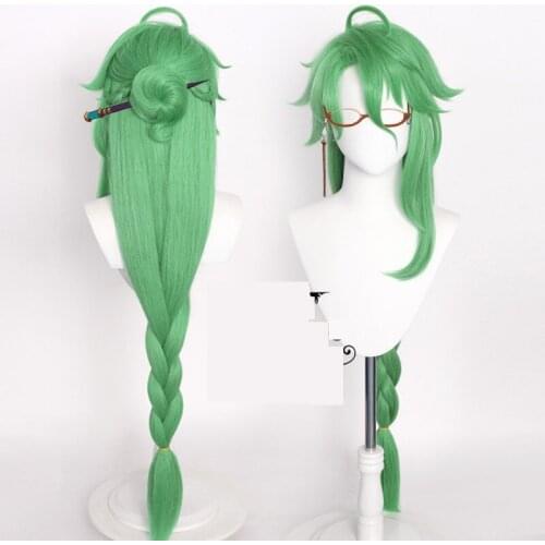 Genshin Impact Baizhu Cosplay Wig Green Pre-styling High Temperature Resistant Wigs New Version Character Accessories