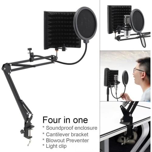 Plastic Microphone Isolation Shield 3-Panel Curved Surface Wind Screen Microphone Stand Suit Foldable 3/8" and 5/8" Threaded