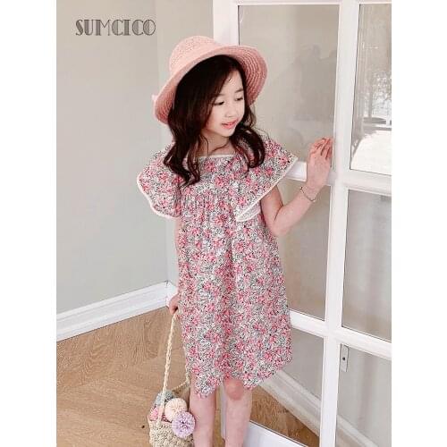Sumcico Girls Dress with Floral Cotton Dress Toddlers Summer Dress Kids Dress