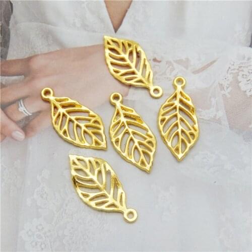 GraceAngie 20PCS Tree Leaves Charms Gold Alloy Pendant 13*29mm Necklace Bracelet DIY Accessories Gold Dangle Earrings Gift Nice