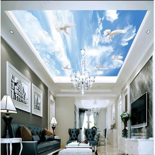 Custom photo wallpaper 3d ceiling wallpaper for walls 3 d Blue sky white cloud, white pigeon, living room ceiling zenith murals