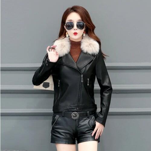 Ptmideer Women's Leather Jackets With Fur