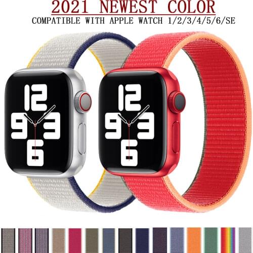 2021 Newest nylon loop Strap for apple watch Band 44mm 40mm iwatch band 42mm 38mm Sport loop belt correa Apple watch SE 6 5 4 3