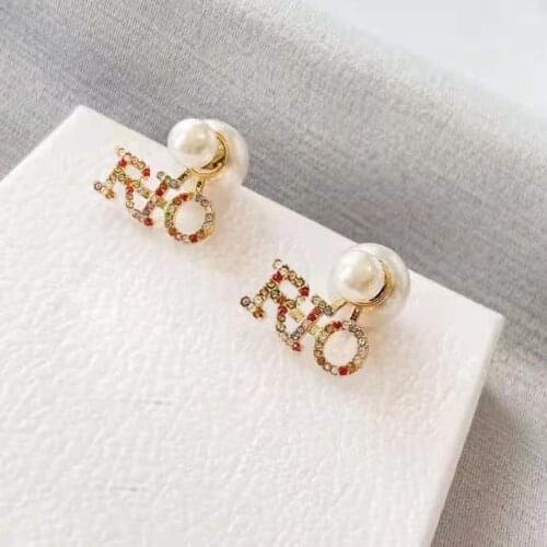 New size pearl letter earrings, diamond-studded fashion earrings, high-quality luxury styles popular in Europe and America