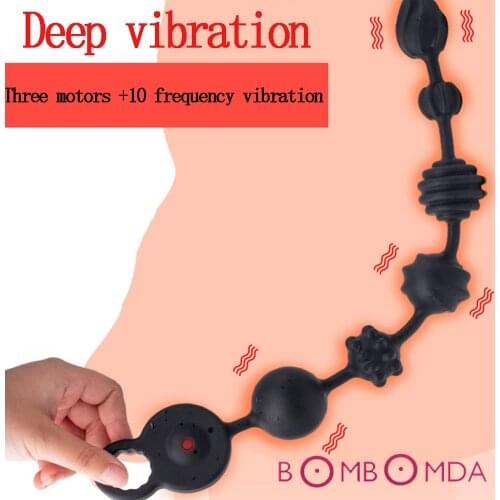 3 Motors Powerful Dildo Vibrators Anal Beads Silicone Prostate Massager Super Long Butt Plug Soft Deep Vibration Exercise Plug