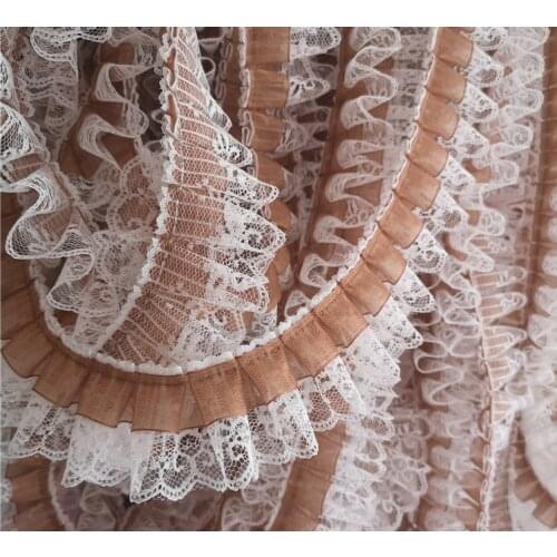 Sell by yard, 9 colors available, double layer lace and organza DIY clothing pleat trim in contrast color# PT2020003
