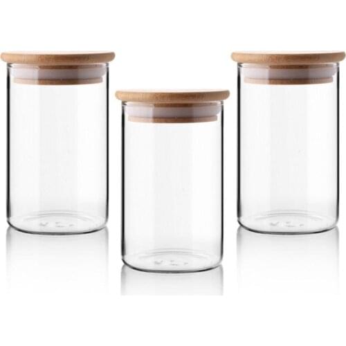 Borasilicate Glass Spice Storage Container With Bamboo Lid BLS-6510x3 pcs