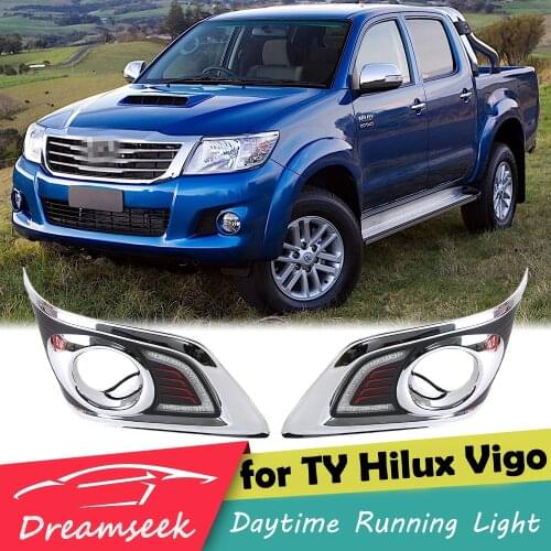 LED DRL Day Light for Toyota Hilux Vigo 2011 2012 2013 2014 Daytime Running Light Fog Lamp Frame Chrome Finish
