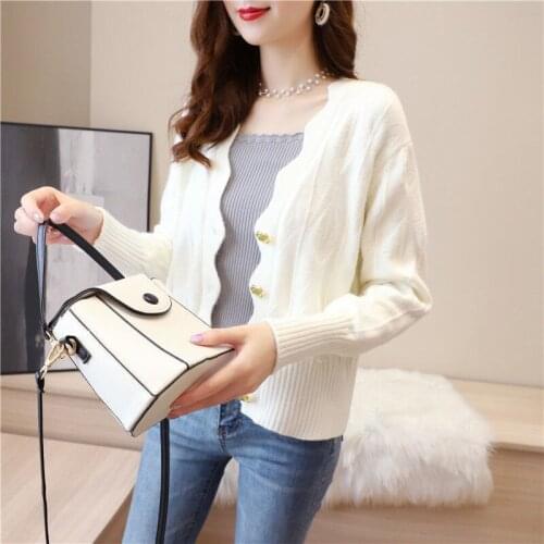 Temperament casual cardigan sweater women spring and autumn 2021 new all-match western style short top knitted top