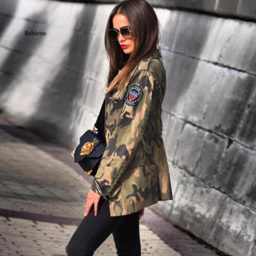 Spring Clothes for Women Rivet Patch Plus Size Coat Drawing Slim Streetwear Camouflage Long Sleeve Jacket Wholesale