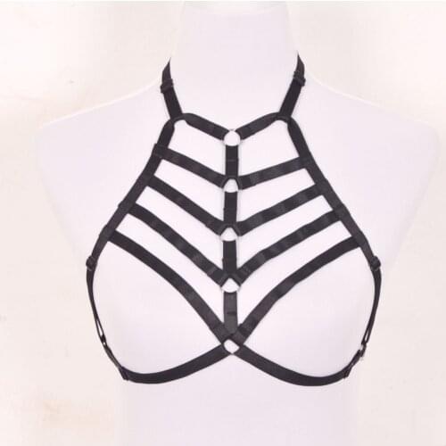Women Men Handmade Nylon gothic harness, Triband Body Harness Cage, Black Elastic Harness,Body Accessory