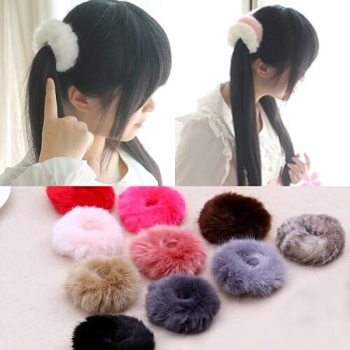 LNRRABC Warm Soft Fake Rabbit Fur Woman Elastic Hair Rope Bands Girls Hair Accessories Rubber Band Headwear