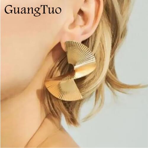 EK2165 personality Punk Style Fashion Irregular Spiral Geometric Earrings For Women Hyperbole Gold Color Metal Drop Earring