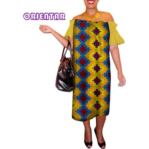 2019 Women African Print Dresses Sexy Slash Neck Long Dashiki Dress Women Africa Bazin Riche Casual Off Shoulder Dresses WY3393