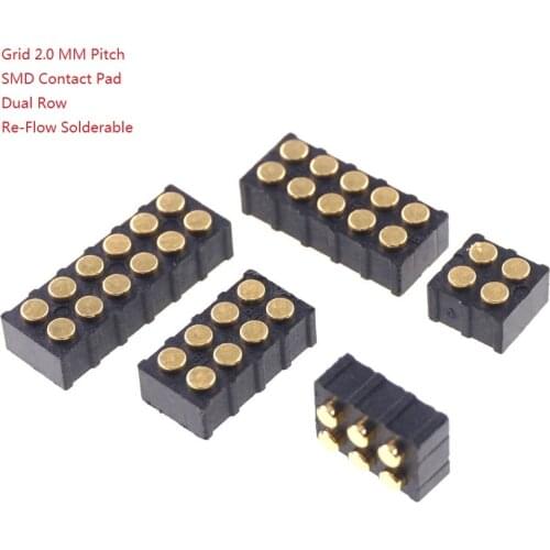 2 Pcs Female Grid 2.0 MM Pitch Contact Pads Target Connector 4 6 8 10 Position For Pogo Pin Header Dual Row SMD Reflow Solder
