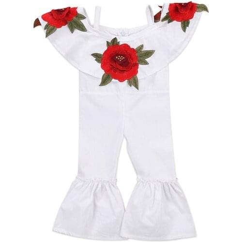 2017 Fashion Baby Girls Casual Short Sleeve Zipper White Floral Print Off Shoulder Romper Jumpsuit Playsuit Outfit Summer 1-6Y