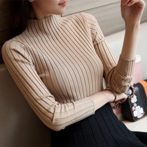 2018 New Korean semi Turtleneck Shirt female long sleeved Pullover Sweater slim slim female thickening
