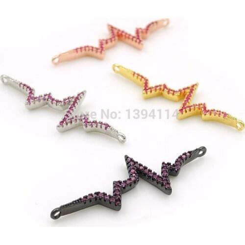 28*12*2mm Micro Pave Red CZ Heartbeat Connectors Fit For Men And Women Making Bracelets Jewelry