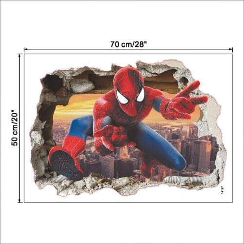 Marvel 3D Spiderman Three-dimensional Broken Wall Childrens Bedroom Furniture Decoration Wall Stickers Pvc Poster Diy Mural Art