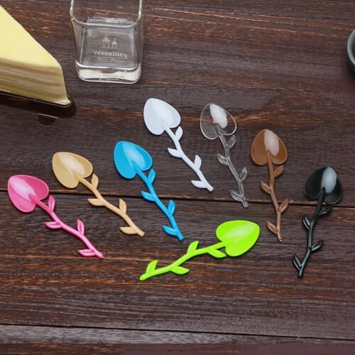 4000pcs/lot Disposable plastic spoon leaf Shape handle Scoop dessert ice cream cake spoon for Party Wedding Decoration