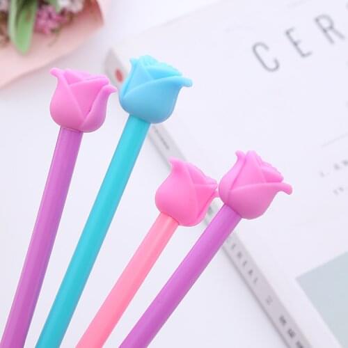 50 Pcs Lovely Rose Gel Pens Cartoon Flower Modeling Student Pen Creative Stationery Office Supplies Water Based Signature Pen