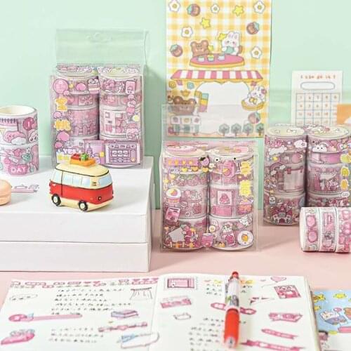 8Pcs/set Kawaii Flash Point Frosted Decoration Washi Tape Set Diy Pink Series Scrapbook Cute Masking Tape School Supplies