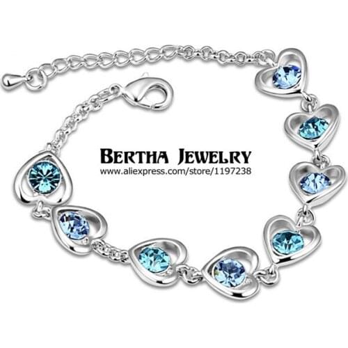 Hot sale Heart Love Bangles Bracelet Pulseras For Women Crystals from Swarovski Bijoux Gift Charm Jewelry Top Quality