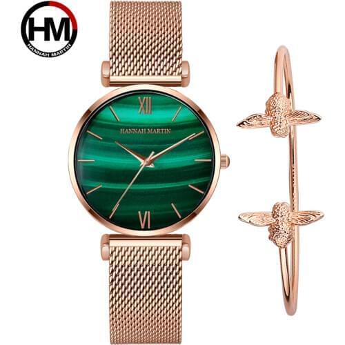 Original Women Watches Fashion Japan Quartz Movement relogio feminino Emerald Stainless Steel Rose Gold Waterproof WristWatches