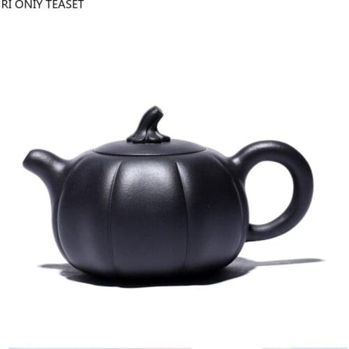 200ml Yixing Famous Purple Clay Teapots Handmade Pumpkin Shape Tea Pot Raw ore Black Mud Beauty Kettle Chinese Tea Set Gifts