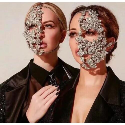 European and American womens fashion Halloween mysterious full face half mask crystal zircon jewelry BLING crystal dance access