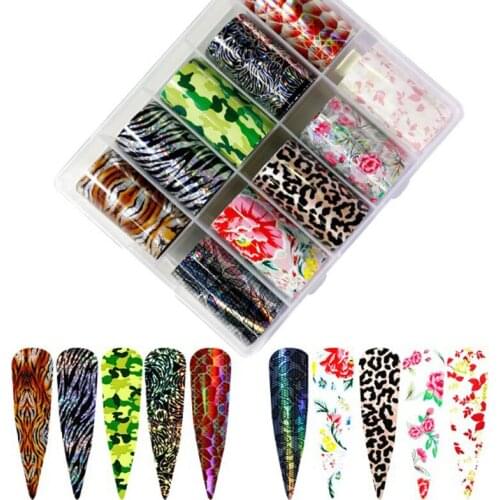 Leopard print Snake Print Nail Foils Leopard Wild Animal Skin Transfer Sticker Sexy Slider Starry Wrap Decoration 10pcs/Box