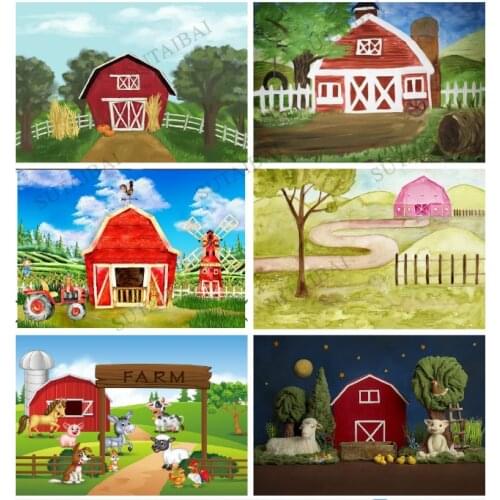Cartoon Red Barn Farm Photography Background Child Baby Birthday Party Banner Studio Photocalls Customize Printed Photo Backdrop