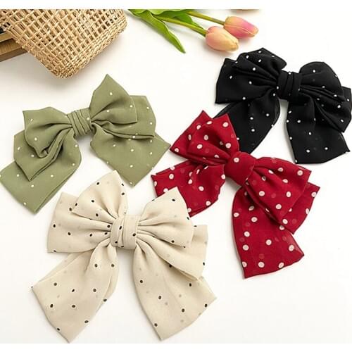 French Barrette Dot Bowknot Hair Clip Girl Hair Bow Ties Hairpins Headwear 3 Layers Hair Clips Dot Barrettes Hair Accessories