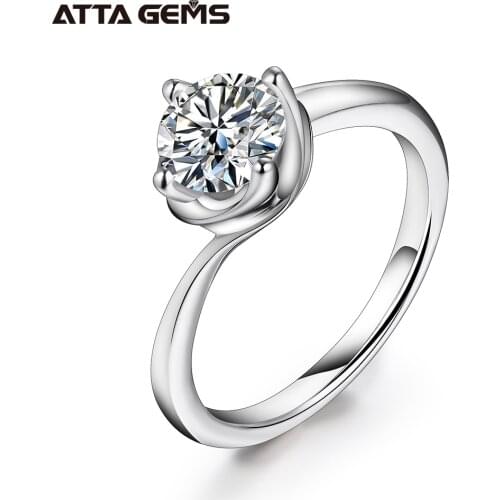 ATTAGEMS New Design Wedding Engagement Ring Round Diamond Ring 925 Sterling Silver 1.0Ct 6.5mm D Color Moissanite Ring For Women