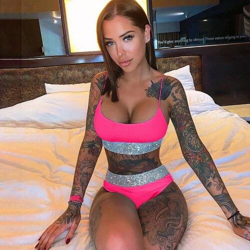 Shiny Rhinestones Bra and Panty Set Women Halter Bra Two Piece Set Summer Beach Outfits Sexy Drilling Lingerie Set Underwear Set