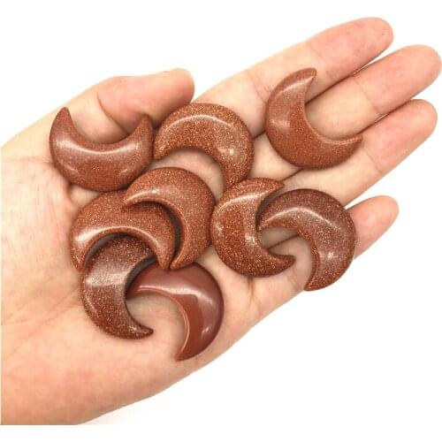 Beautiful 1pc Natural Goldstone Moon Shaped Gemstone Healing Crystal Specimen Polished Stones Natural Quartz Crystals