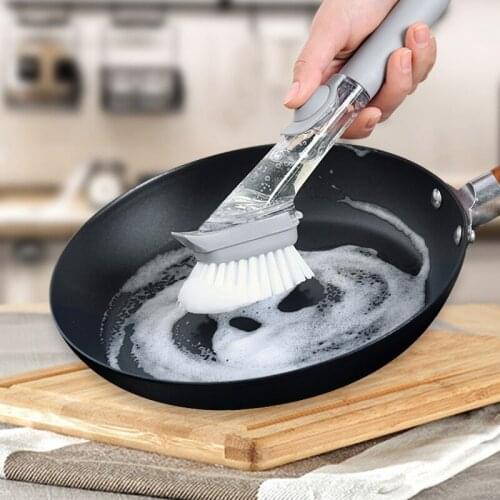 Long Handle Pot Brush Dish Bowl Washing Cleaning Brush Soap Dispenser Kitchen Sink Scrubber Automatic Add Liquid Cleaning Tools