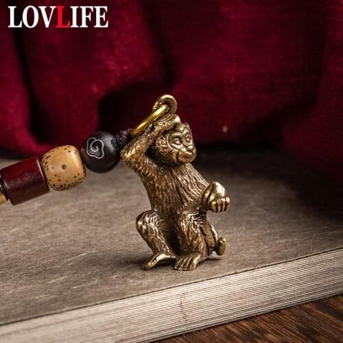 Copper Monkey Lanyard Car Keychain Hanging Jewelry Handmade Braied Rope with Bodhi Bead Lucky Key Chain Pendant Fashion Keyrings