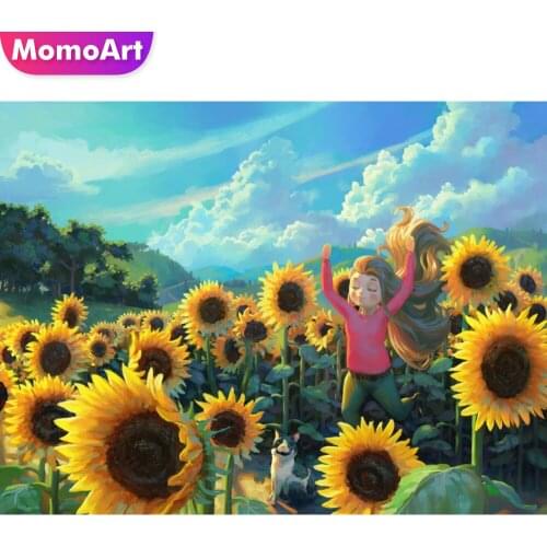 MomoArt 5D DIY Diamond Embroidery Girl Handmade Gift Diamond Painting Portrait Cross Stitch Sunflower Home Decorations