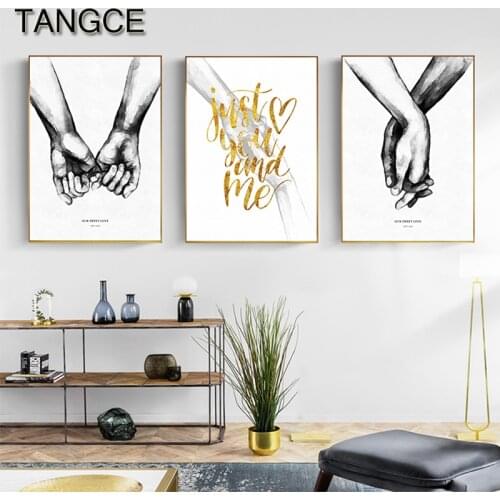 Nordic Holding Hands Painting Tableaux Black and white Wall Art for Living Room Modern Cuadros Salon Decoracion Big Poster Print